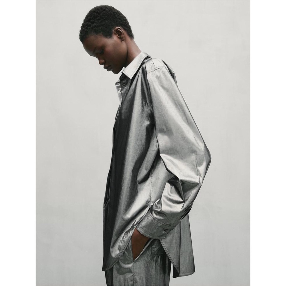 Massimo Dutti Studio - Lightweight Metallic Silver Shirt - Size M - Picture 3 of 8